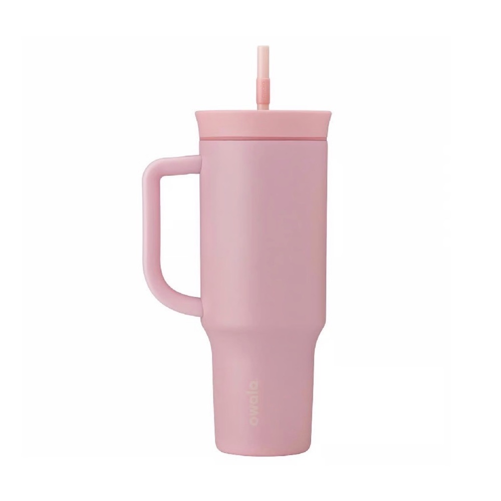 Owala Pink Insulated Travel Mug with Handle and Straw